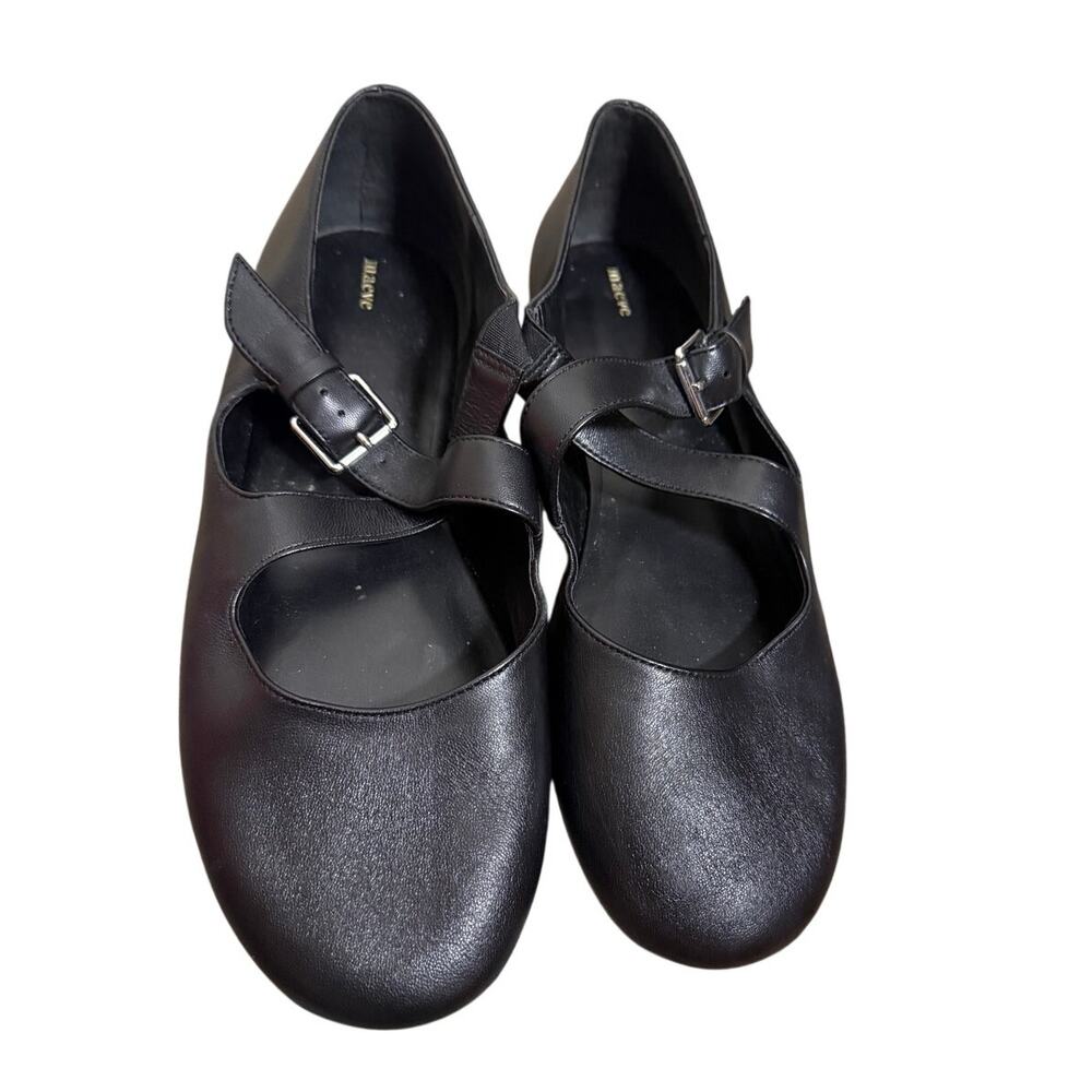 Anthropologie Maeve CrissCross Strap Mary Jane Flats in Black Sz. 9 - Picture 4 of 9